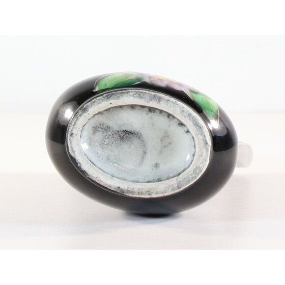 Small Black Vase With Florial Pattern 24K Gold Trim 1950s - Picture 8 of 10